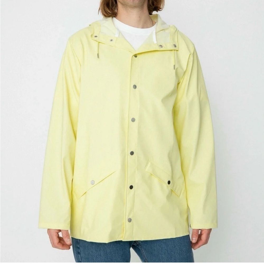 Rains Unisex Straw Yellow Waterproof Rain Jacket Button Zip Closure - Picture 3 of 11